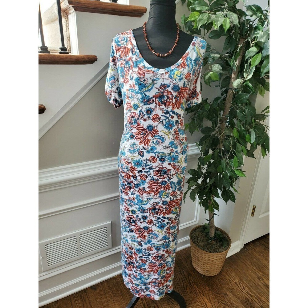 Annabelle Women's Multicolor Rayon Short Sleeve Deep V-Neck Maxi Dress Size S